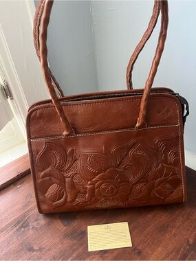Patricia Nash Embossed Floral leather Tan Shoulder Bag